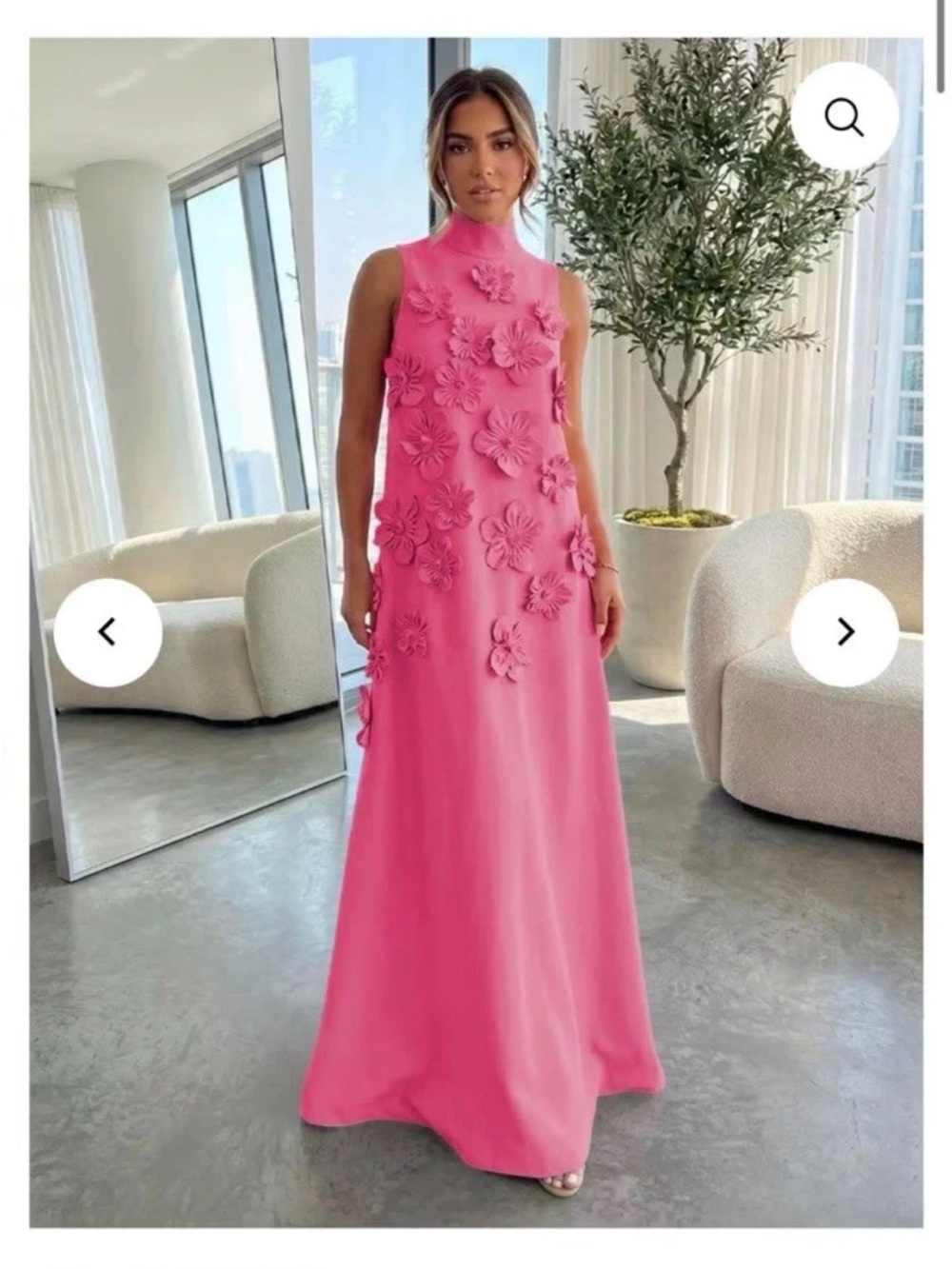 Sleeveless Pink Floral Applique Maxi Dress
